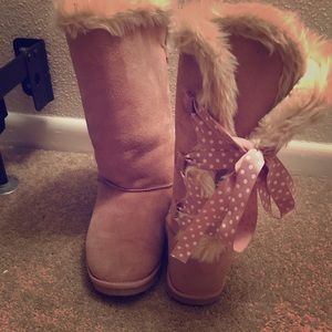 JustFab Pink Boots with corset ribbon